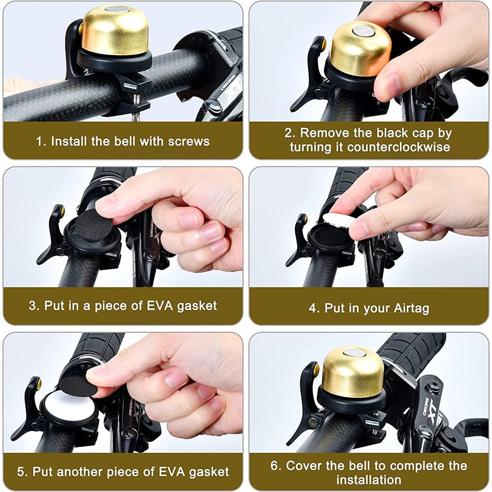 Hidden AirTag Bike Bell - Waterproof Aluminum Holder, GPS Tracking, Loud Bicycle Bell for 0.82-0.9" Handlebars