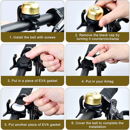 Hidden AirTag Bike Bell - Waterproof Aluminum Holder, GPS Tracking, Loud Bicycle Bell for 0.82-0.9" Handlebars