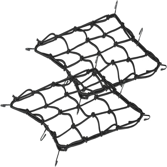 E-Bike Cargo Crate Net 2-Pack, Heavy-Duty with Rust-Proof Metal Hooks – 12” x 12” Stretchable Bungee Cargo Net for Bikes, Motorcycles, ATVs