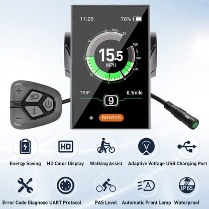 Digital Display for E-MTB - Kasen K2 1000w & K2 Pro 1000w E-Bikes  BAFANG DP C18.UART Full Color LCD Display for | 9-Level Pedal Assist, USB Charging, Error Codes