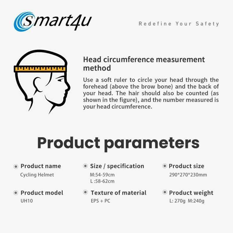 Smart4u UH10 LED Cycling Helmet – Lightweight, LED Safety Lights, Ventilated Bike Helmet for E-Bikes, Scooters, and Cycling